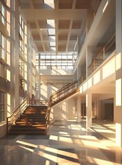 Fototapeta premium Modern Stairwell Architecture with Sunlight
