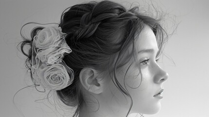 An intricately braided hairstyle adorned with decorative flowers, demonstrating a blend of elegance and artistry.