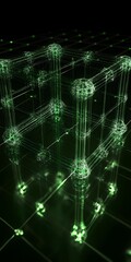 Obraz premium Abstract Green 3D Cube of Lines and Dots