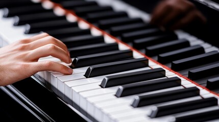 Obraz premium A close-up of a musician s fingers on the keys of a grand piano