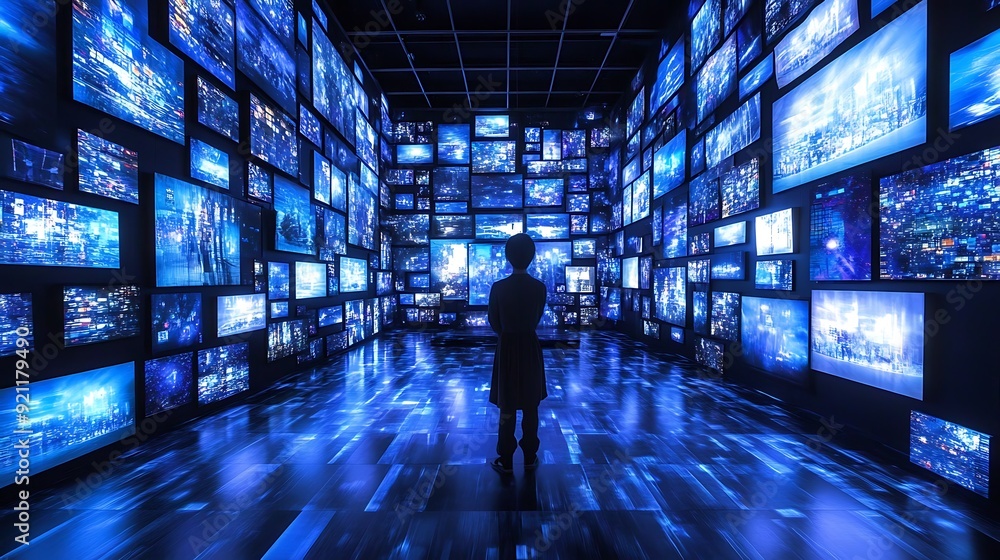 Aufkleber digital art installation with interactive holographic displays and ai-generated content
