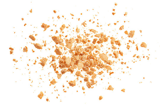 Pile cake crumbs, cookie pieces flying isolated on white   on transparent background