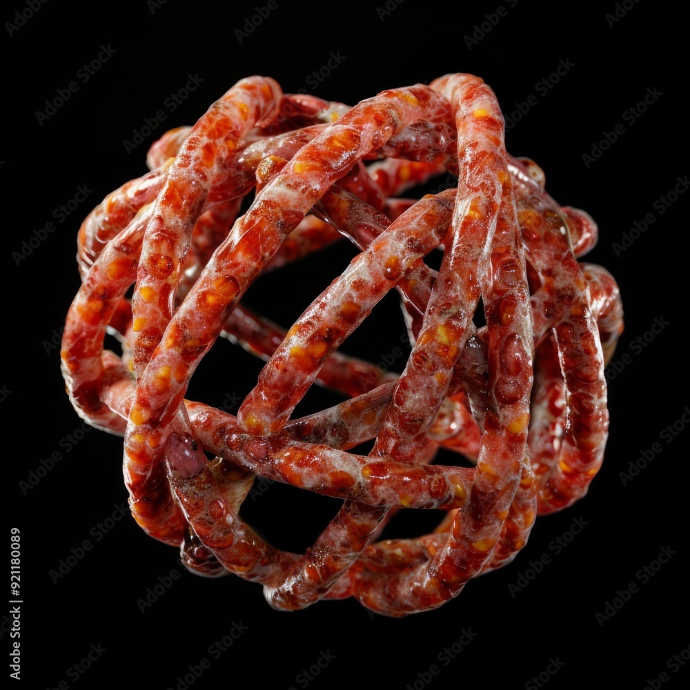 Poster abstract artistic rendering of intertwined textures in red and orange hues. complex geometric form o