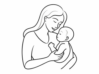 continuous single line drawing of mother caressing baby, line art vector illustration
