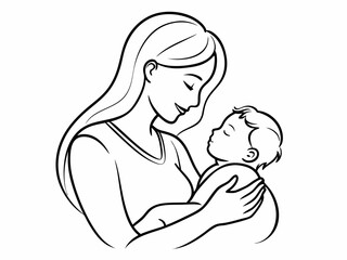 continuous single line drawing of mother caressing baby, line art vector illustration
