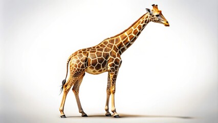 Beautiful Giraffe with Long Neck and Spotted Coat in Profile View