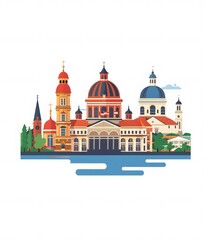 Obraz premium Cityscape with Churches and Buildings