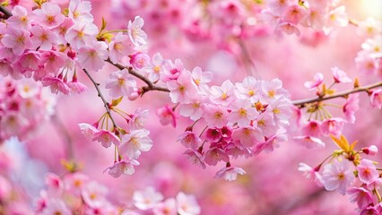 Beautiful pink cherry blossom background with soft petals and branches , spring, nature, floral, bloom, tree, sakura, garden