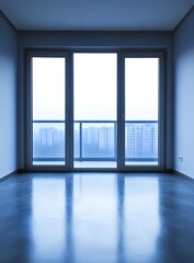 Fototapeta premium Modern Empty Room With Large Window And City View