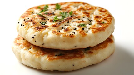 Obraz premium Highly Detailed Photograph of Delectable Chinese Pancakes Bing Isolated on White Background