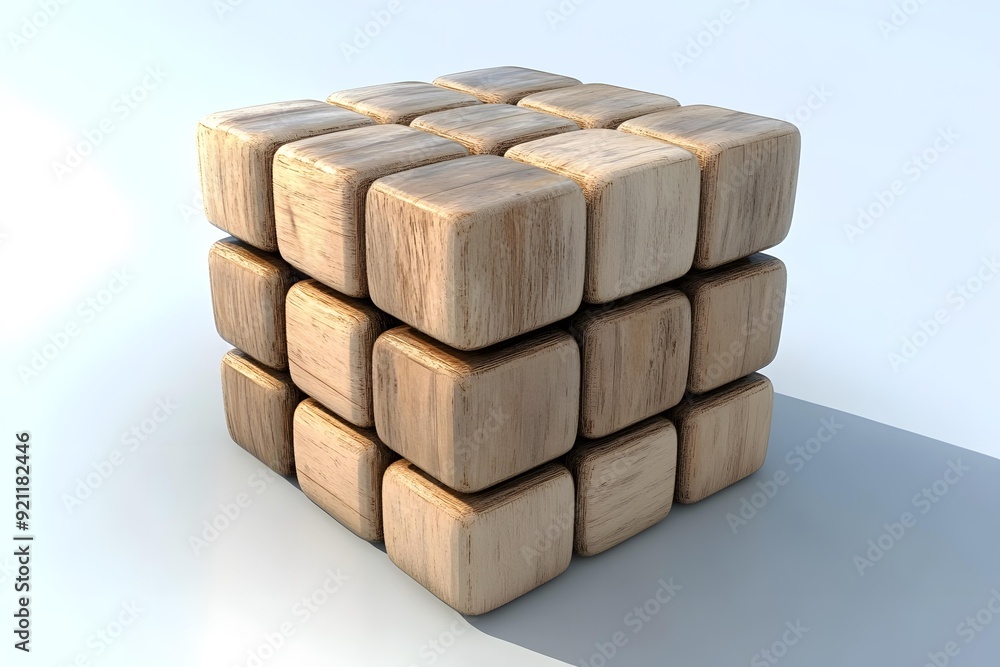 Poster wooden block cube abstract design