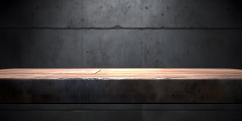 Wooden Tabletop Against Concrete Wall Background