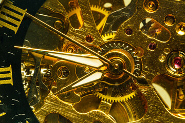 Clock mechanism, macro winding,Close-up of the internal mechanism of a vintage analog self-winding...