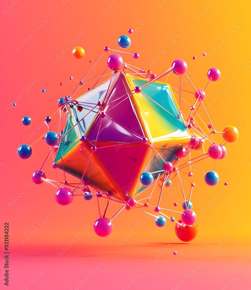 Poster abstract colorful geometric shapes 3d rendering