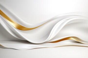Fototapeta premium Abstract white and gold wavy background.
