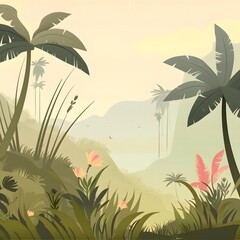 Tropical Jungle Landscape Illustration