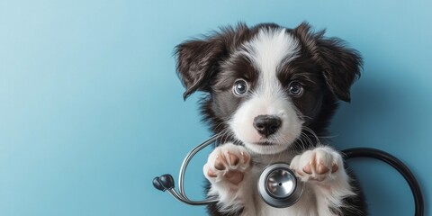 Meet an adorable puppy equipped with a stethoscope, showcasing a future veterinarian in the making, combining the cuteness of canines with the noble profession of caring for animals