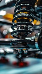 Naklejka premium Close-Up of High Performance Car Suspension Coil Spring with Shock Absorber