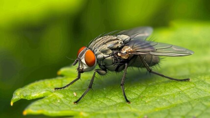 Fototapeta premium Flesh fly resting on a leaf