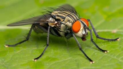 Fototapeta premium Flesh fly resting on a leaf