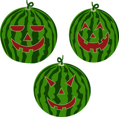Spooky Halloween Jack O Lantern Watermelon. Autumn Decoration. Creepy Ghost Illustration. Scary Fall Decor. Horror Graphic Design.