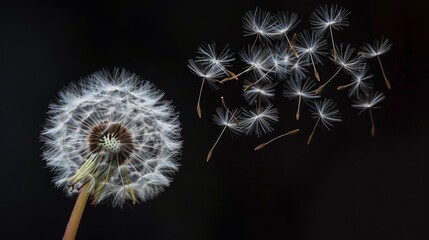 Fototapeta premium Dandelion head as its seeds are blown away by the wind