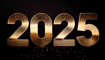 2025 shining metal gold text on black background