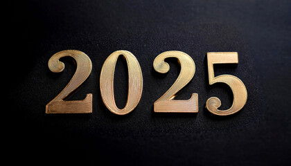 2025 shining metal gold text on black background