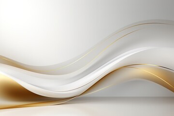 Abstract white and gold wavy background with copy space.
