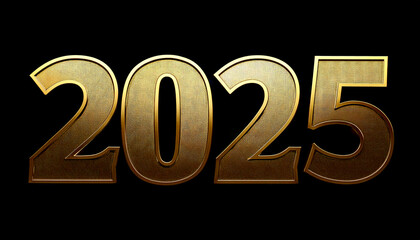 2025 shining metal gold text on black background