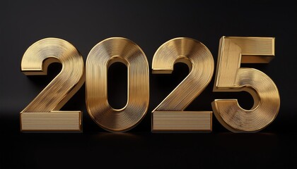 2025 shining metal gold text on black background