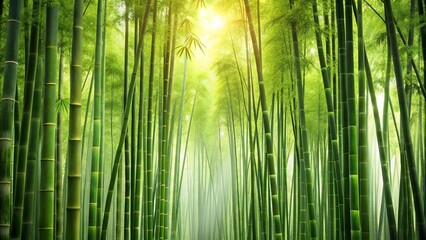 Fototapeta premium Lush green bamboo forest background, bamboo, forest, nature, green, trees, tranquil, serene, peaceful, zen, Asian, foliage