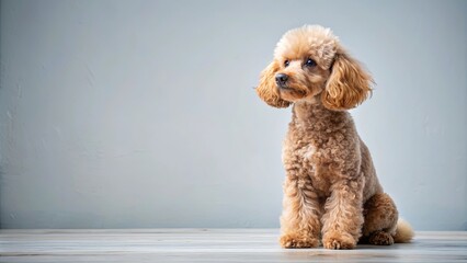 Adorable toy poodle sitting and gazing at the space, Toy poodle, sitting, gazing, adorable, cute, fluffy, pet, dog, animal, indoor