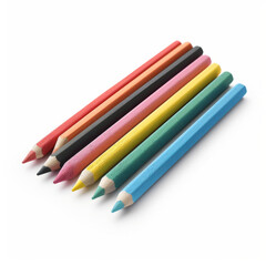 Fototapeta premium A set of six colorful pencils arranged in a row on a white background.