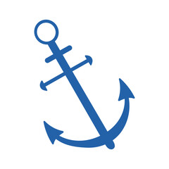 A blue anchor with a white background. The anchor is the main focus of the image. The blue color of the anchor gives a sense of stability and strength