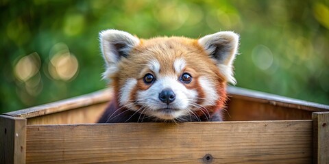 Playful red panda peeking out of a box , red panda, cute, playful, curious, mammal, animal, wildlife, furry, endangered, bamboo
