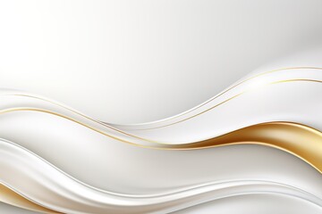 Abstract white and gold wavy background with copy space.