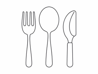 continuous single line drawing of cutlery, fork, knife and spoon, line art vector illustration
