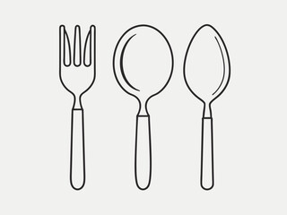continuous single line drawing of cutlery, fork, knife and spoon, line art vector illustration
