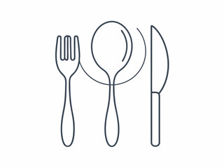 continuous single line drawing of cutlery, fork, knife and spoon, line art vector illustration

