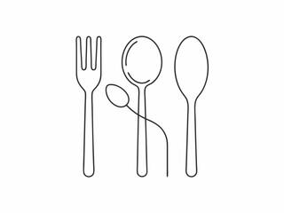 continuous single line drawing of cutlery, fork, knife and spoon, line art vector illustration
