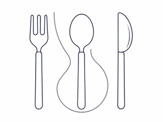 continuous single line drawing of cutlery, fork, knife and spoon, line art vector illustration
