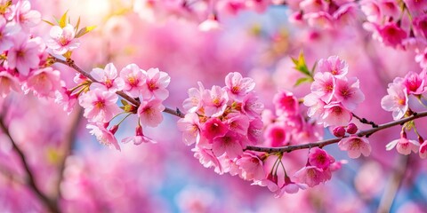 Fototapeta premium Pink cherry blossoms blooming in the spring , flowers, nature, Sakura, pink, petals, trees, garden, season, blooming