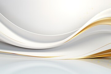 Obraz premium Abstract white and gold wavy background with glittering details.