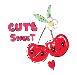 Sketch Cute Cherry, Kids Print Design Vector Illustration