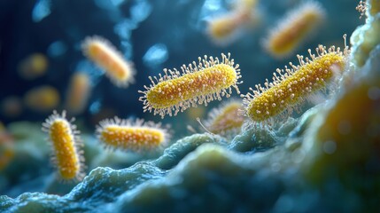 Fototapeta premium Detailed Image of Bacteria Spores with Copy Space for Text, Microscopic View of Microorganisms, Science Background