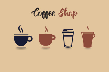 set of coffee glasses vector, flat style vector, glass, cup, logo