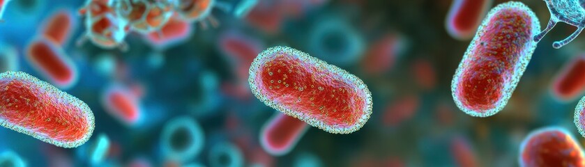 Obraz premium Close-up Magnified View of Bacteria Culture Showing Detailed Structures with Copy Space for Text Overlay