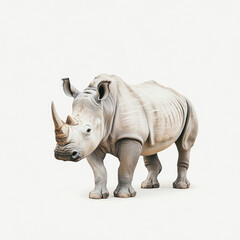 Fototapeta premium Rhinoceros in Isolation: Soft Grey Tones and Distinctive Horn