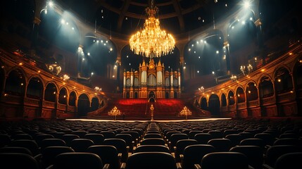 Auditorium Opera theatre large European musical interior with a chandelier AI Generated